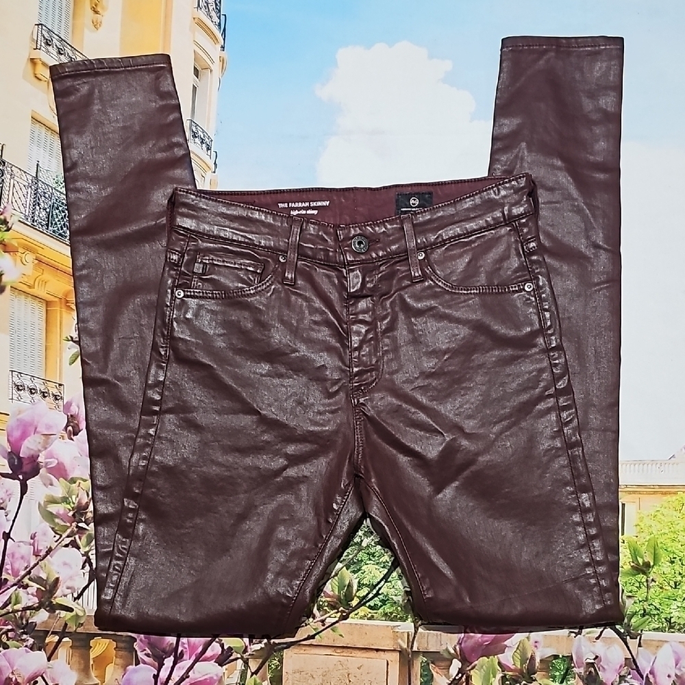 AG Adriano Goldschmied Women's Skinny Jeans in Burgundy - Picture 2 of 8